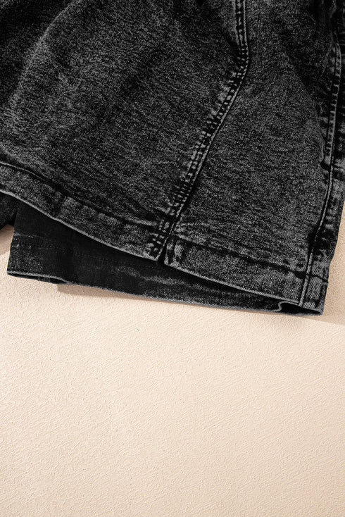Drawstring Elastic Waistband Pocketed Solid Casual Denim Shorts