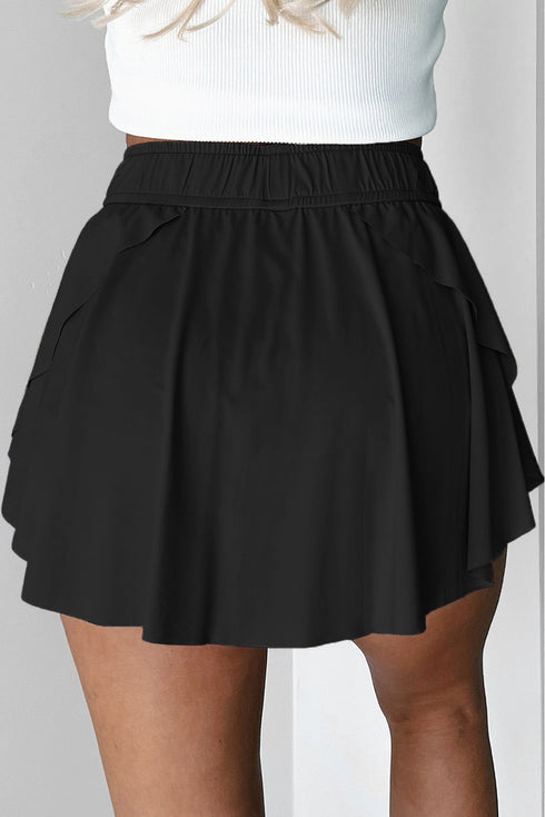 Drawstring High Waist Lined Tennis Skorts