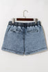 Drawstring High Waist Pocketed Denim Shorts
