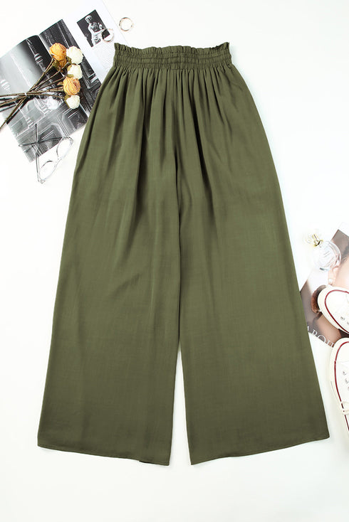 Drawstring Smocked High Waist Wide Leg Pants