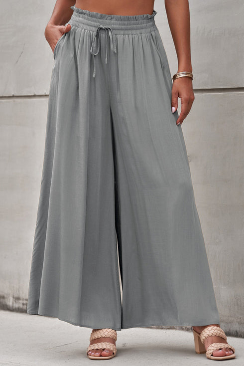 Drawstring Smocked High Waist Wide Leg Pants