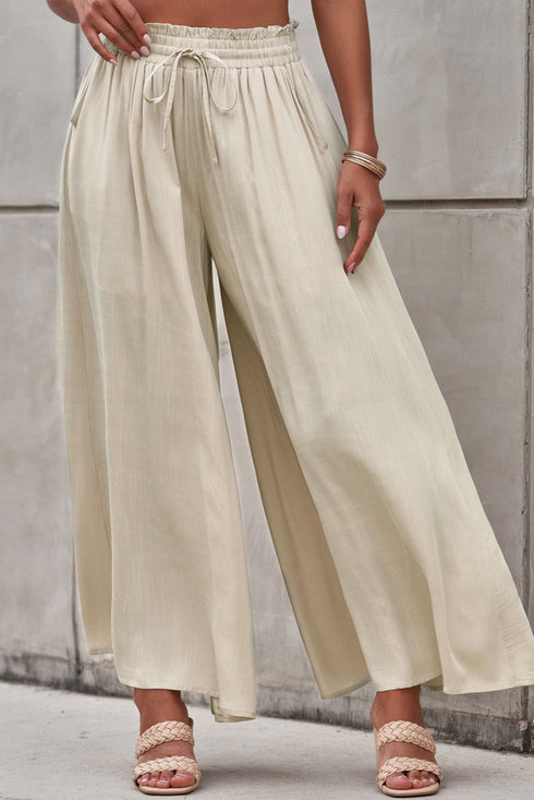 Drawstring Smocked High Waist Wide Leg Pants