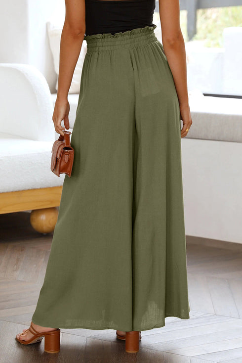 Drawstring Smocked High Waist Wide Leg Pants