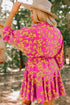 Drawstring Tunic Flowy Short Floral Dresses