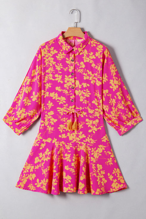 Drawstring Tunic Flowy Short Floral Dresses