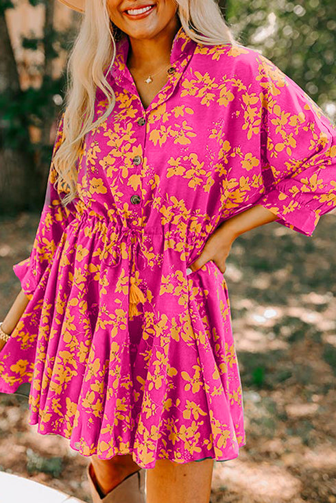 Drawstring Tunic Flowy Short Floral Dresses