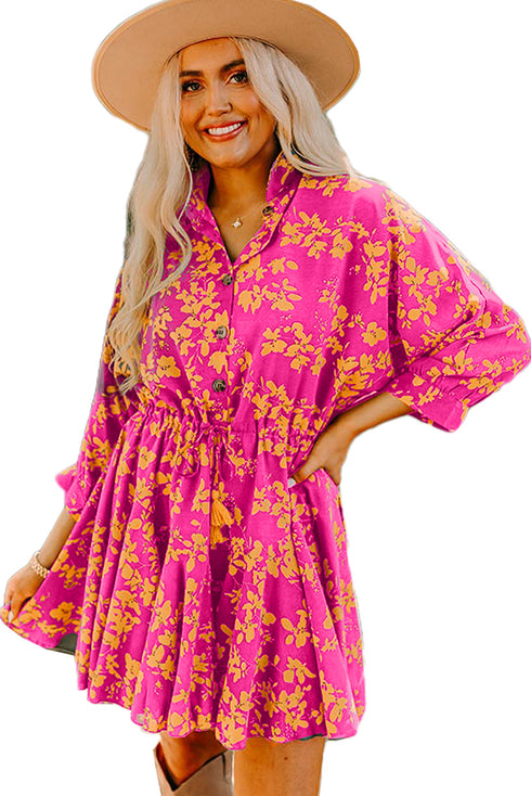 Drawstring Tunic Flowy Short Floral Dresses
