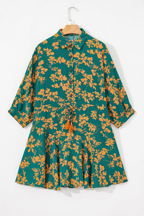 Drawstring Tunic Flowy Short Floral Dresses