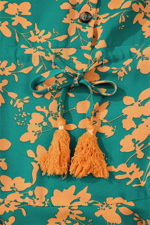 Drawstring Tunic Flowy Short Floral Dresses