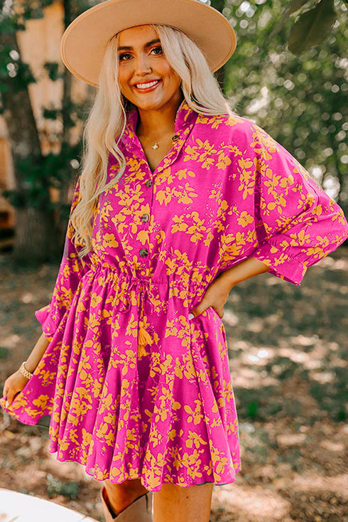 Drawstring Tunic Flowy Short Floral Dresses