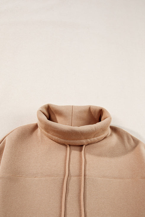 Drawstring Turtleneck Dolman Sleeve Sweatshirt