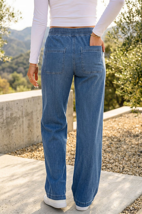 Drawstring Waist Soft Lyocell Relaxed Wide Leg Denim Jeans