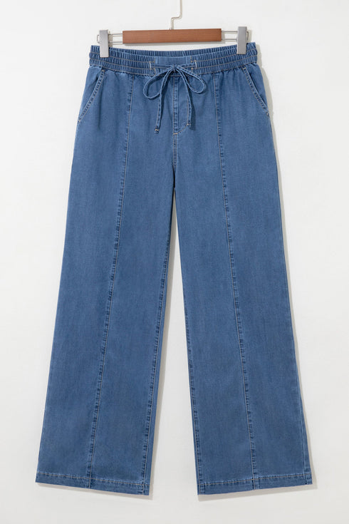 Drawstring Waist Soft Lyocell Relaxed Wide Leg Denim Jeans