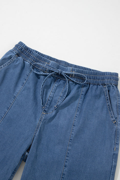 Drawstring Waist Soft Lyocell Relaxed Wide Leg Denim Jeans