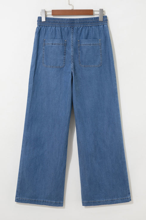 Drawstring Waist Soft Lyocell Relaxed Wide Leg Denim Jeans