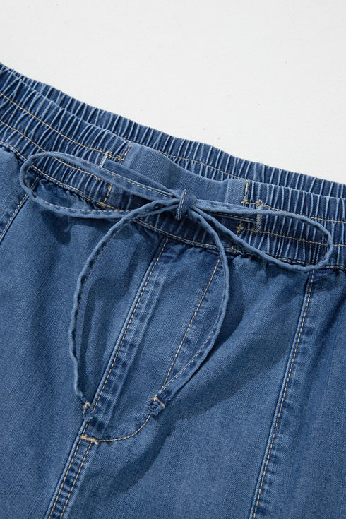 Drawstring Waist Soft Lyocell Relaxed Wide Leg Denim Jeans