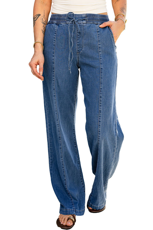 Drawstring Waist Soft Lyocell Relaxed Wide Leg Denim Jeans
