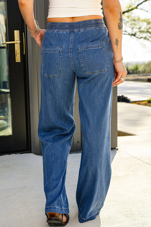 Drawstring Waist Soft Lyocell Relaxed Wide Leg Denim Jeans