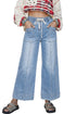 Drawstring Waist Wide Leg Seamed Ankle Length Jeans