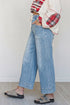 Drawstring Waist Wide Leg Seamed Ankle Length Jeans