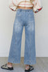 Drawstring Waist Wide Leg Seamed Ankle Length Jeans