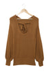 Drop Shoulder Back Cut-Out Sweater With Tie