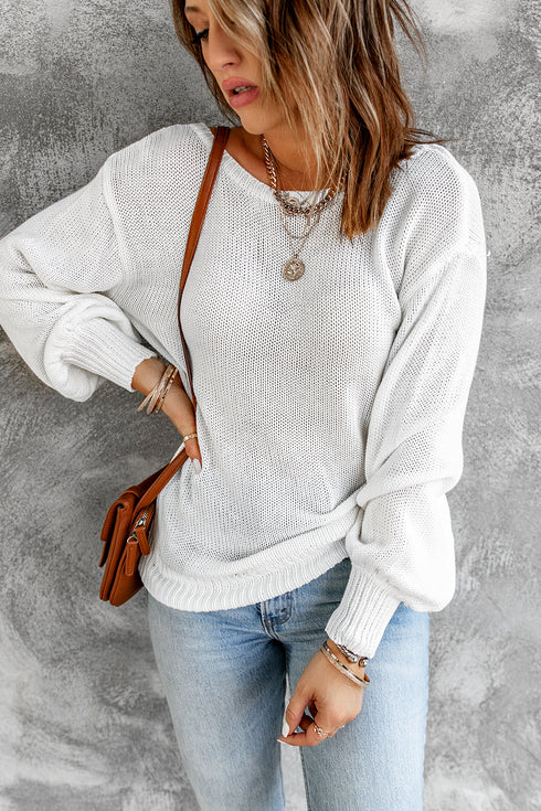 Drop Shoulder Back Cut-Out Sweater With Tie
