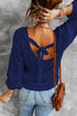 Drop Shoulder Back Cut-Out Sweater With Tie