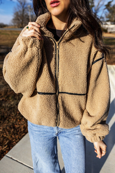 Drop Shoulder Collared Long Sleeve Regular Fit Jacket