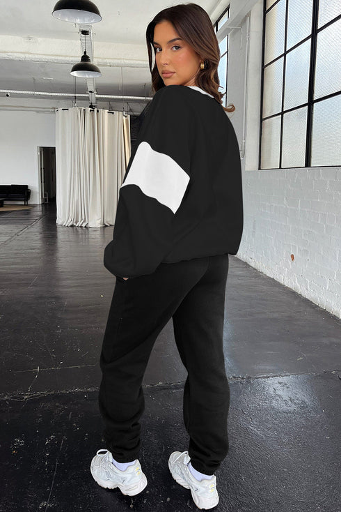 Drop Shoulder Colorblock Crewneck Jogger Activewear Set