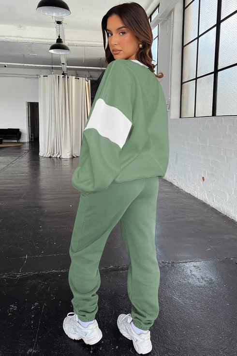 Drop Shoulder Colorblock Crewneck Jogger Activewear Set