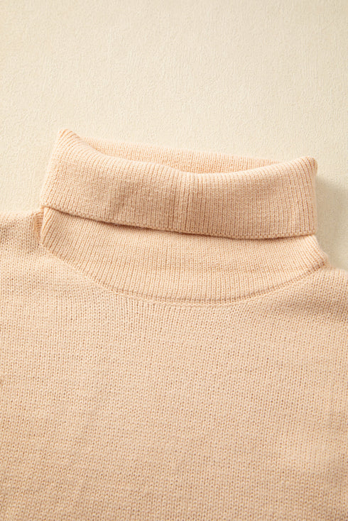 Drop-Shoulder Colorblock Turtleneck Knit Sweater Side-Slit Hem