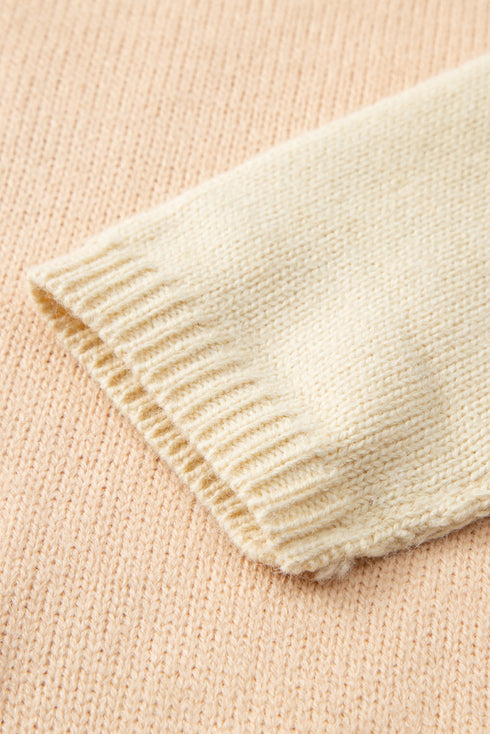 Drop-Shoulder Colorblock Turtleneck Knit Sweater Side-Slit Hem