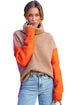 Drop-Shoulder Colorblock Turtleneck Knit Sweater Side-Slit Hem