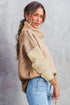 Drop-Shoulder Colorblock Turtleneck Knit Sweater Side-Slit Hem