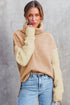 Drop-Shoulder Colorblock Turtleneck Knit Sweater Side-Slit Hem