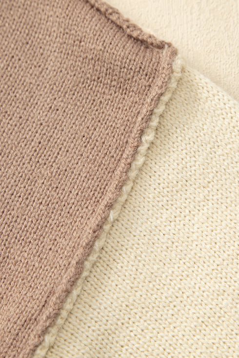 Drop-Shoulder Colorblock Turtleneck Knit Sweater Side-Slit Hem