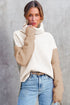 Drop-Shoulder Colorblock Turtleneck Knit Sweater Side-Slit Hem