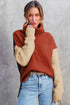 Drop-Shoulder Colorblock Turtleneck Knit Sweater Side-Slit Hem