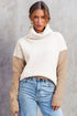 Drop-Shoulder Colorblock Turtleneck Knit Sweater Side-Slit Hem