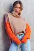 Drop-Shoulder Colorblock Turtleneck Knit Sweater Side-Slit Hem
