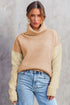 Drop-Shoulder Colorblock Turtleneck Knit Sweater Side-Slit Hem