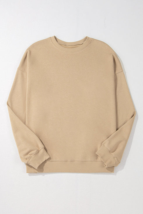 Drop Shoulder Crew Neck Solid Pullover Sweatshirt