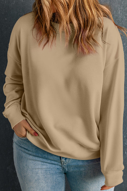 Drop Shoulder Crew Neck Solid Pullover Sweatshirt