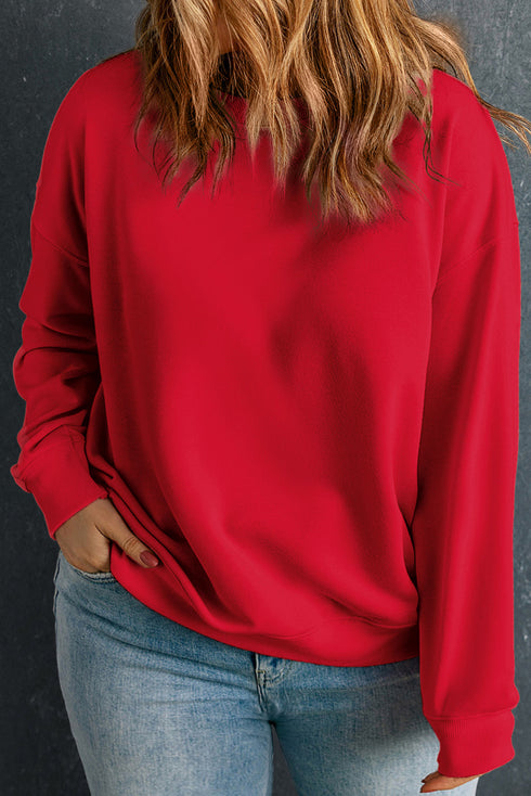 Drop Shoulder Crew Neck Solid Pullover Sweatshirt