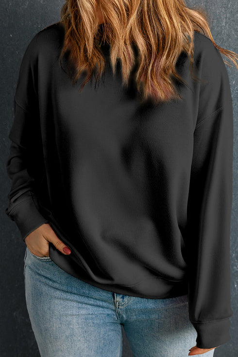 Drop Shoulder Crew Neck Solid Pullover Sweatshirt