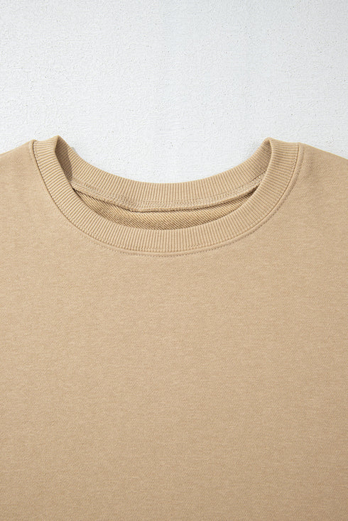 Drop Shoulder Crew Neck Solid Pullover Sweatshirt