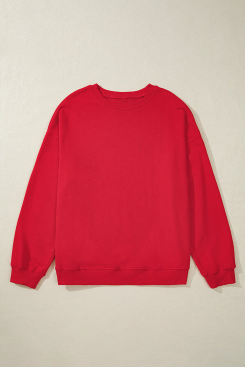 Drop Shoulder Crew Neck Solid Pullover Sweatshirt