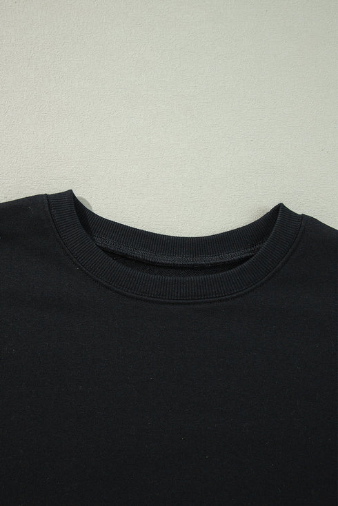 Drop Shoulder Crew Neck Solid Pullover Sweatshirt