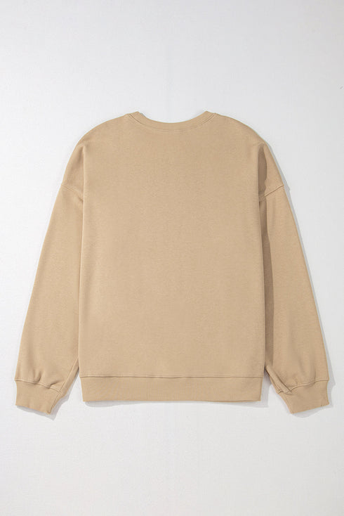 Drop Shoulder Crew Neck Solid Pullover Sweatshirt